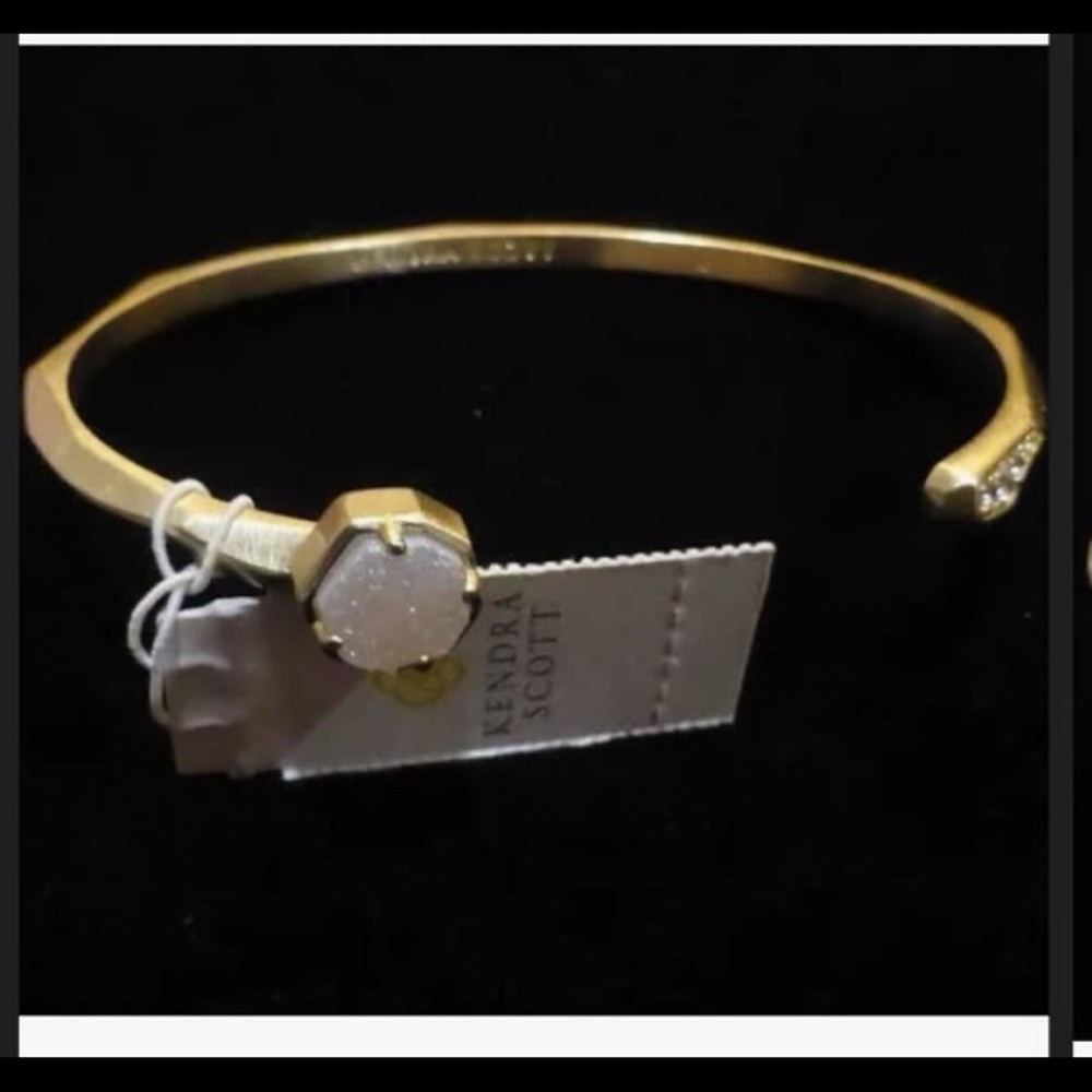 KendraScott Ashlee Gold Plated Cuff Drusy Quartz StoneBracelet - light gold 1453